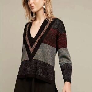 Moth for Anthropologie Amalthea V-Neck Pullover Size Small with Metallic Threads